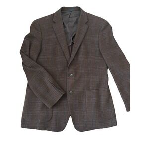 Jos A Bank Two Button Sport Wool Blend Rust Plaid Coat Blazer Sz 46L Slim Fit